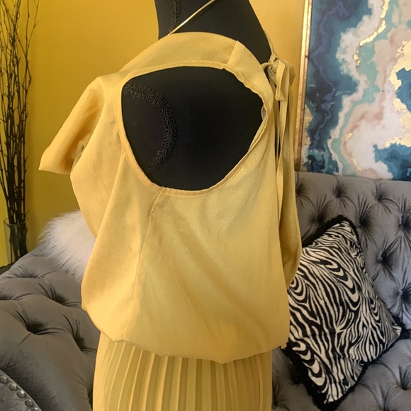 Gold sleeveless pleated leg jumpsuit - Picture 10 of 12